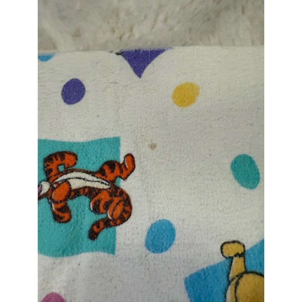 Vtg Disney Baby Blanket Winnie the Pooh Tigger Eeyore Piglet White Nursery